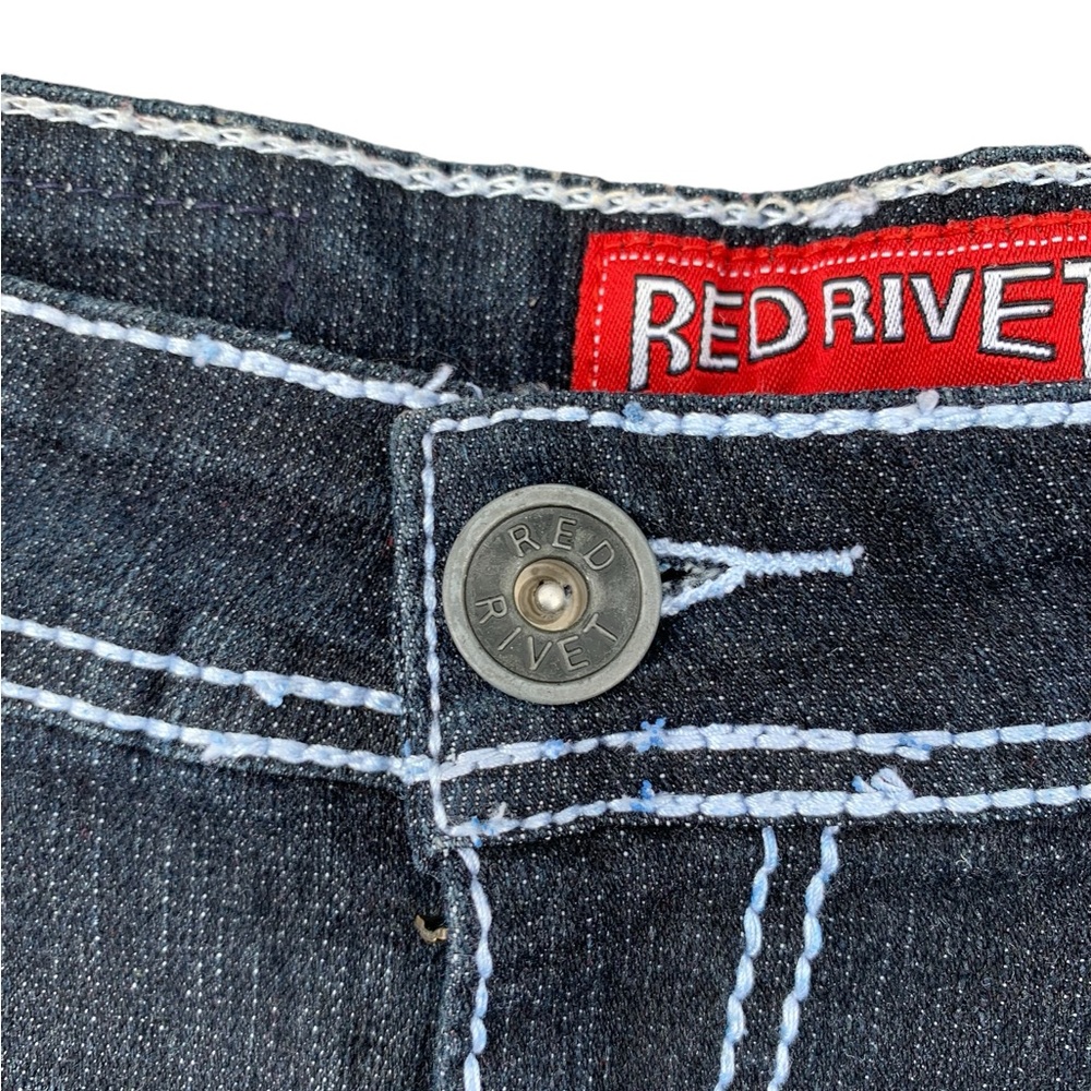 Y2k Red Rivet Faded Black Embellished Jean Shorts - image 3